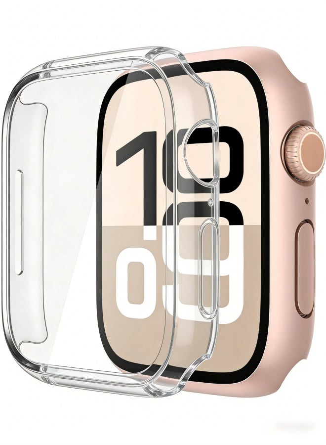 2 Pack Tempered Glass Case Compatible for Apple Watch Series 11  Series 10 46mm, Hard PC Screen Protector Overall Protection Scratch-Resistant Cover for iWatch, 1 Rose Gold + 1 Transparent - Image 5